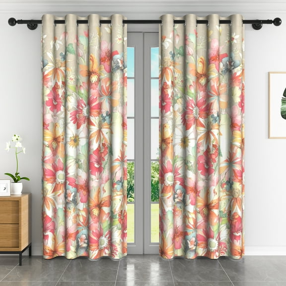 LFEEY Blackout Curtains, Colorful Floral Prints with Lined Thermal Insulated Curtains, 42x63 inches, Set of 2