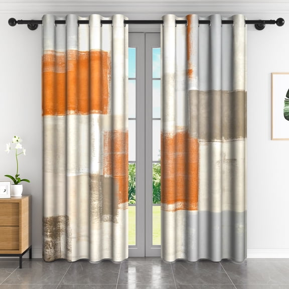 LFEEY Blackout Curtains, Modern Insulated Grommet Curtains, 52x72 inches, Painted Beige Orange, 2 Panels