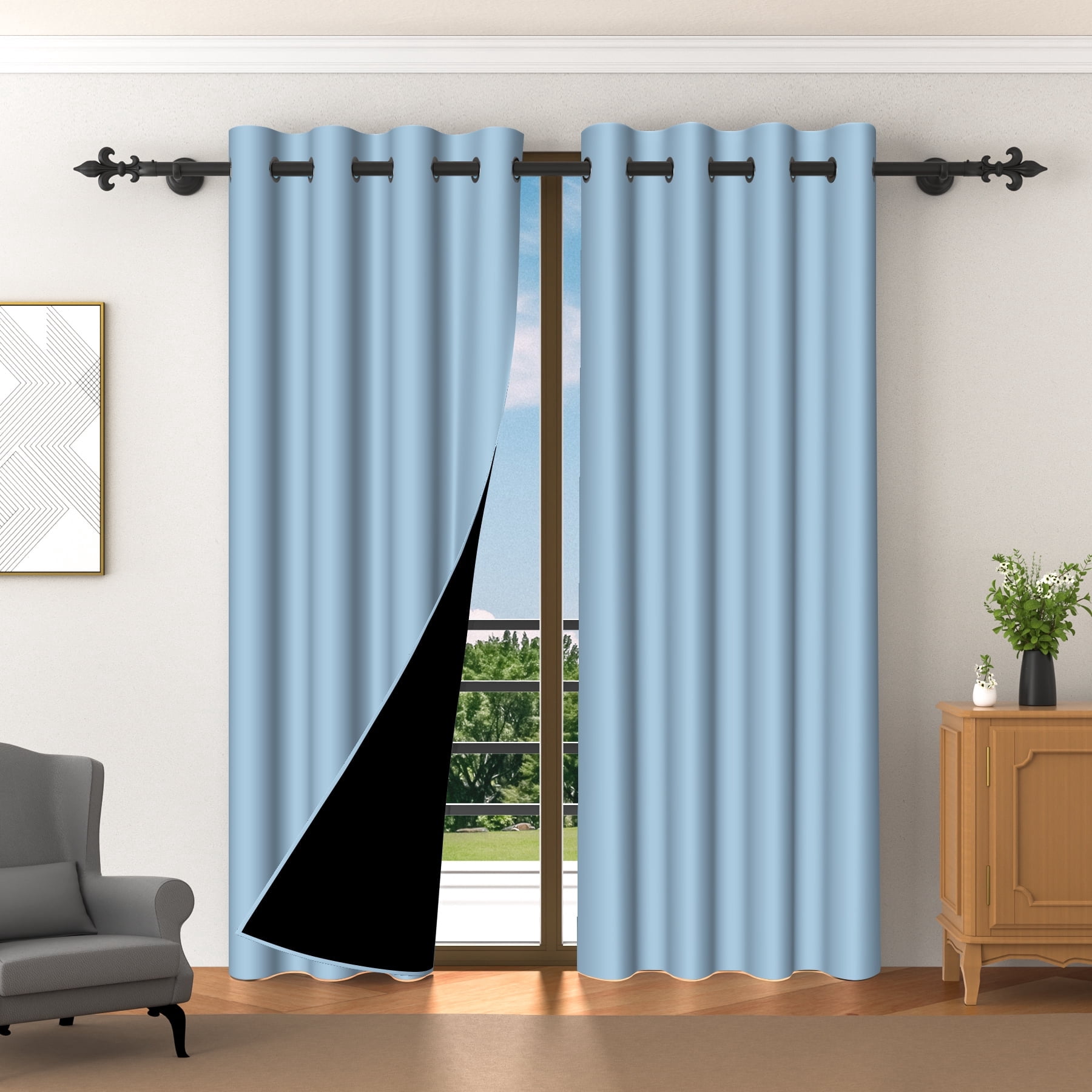 LFEEY Blackout Curtains Sky Blue, Thermal Insulated Grommet Bedroom Darkening , Blue, 52x84inch, 2 Panels