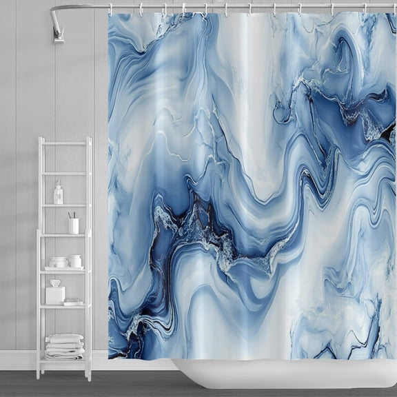 LFEEY Blue Marble Shower Curtain, Abstract Blue White Gradient Art Bathroom Decor with Hooks, 72"x78"