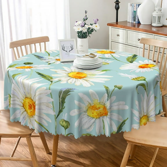 LFEEY Daisy Simple Tablecloth Round Polyester Table Decoration 70 in