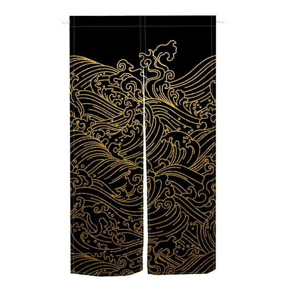 LFEEY Doorway Curtain Noren Tapestry Black Gold Line Japanese Kitchen Living Room Hanging Partition 30"x59"