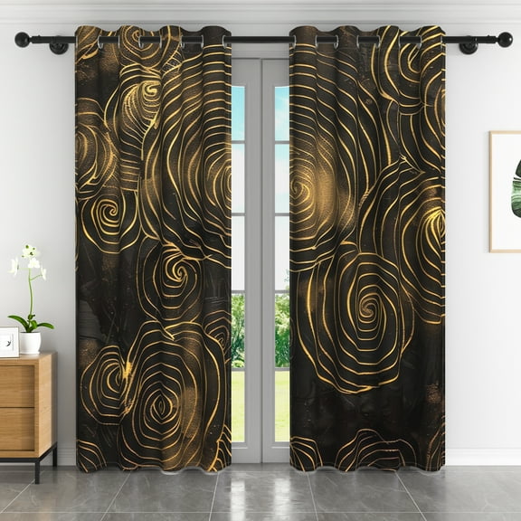 LFEEY Gold Abstract Blackout Curtains, Room Darkening, 42x63 inches, 2 panels