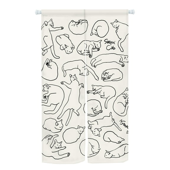 LFEEY Hand Painted Funny Cat Japanese Noren Tapestry, Doorway Door Curtain Covering Partition, 30x59 inch