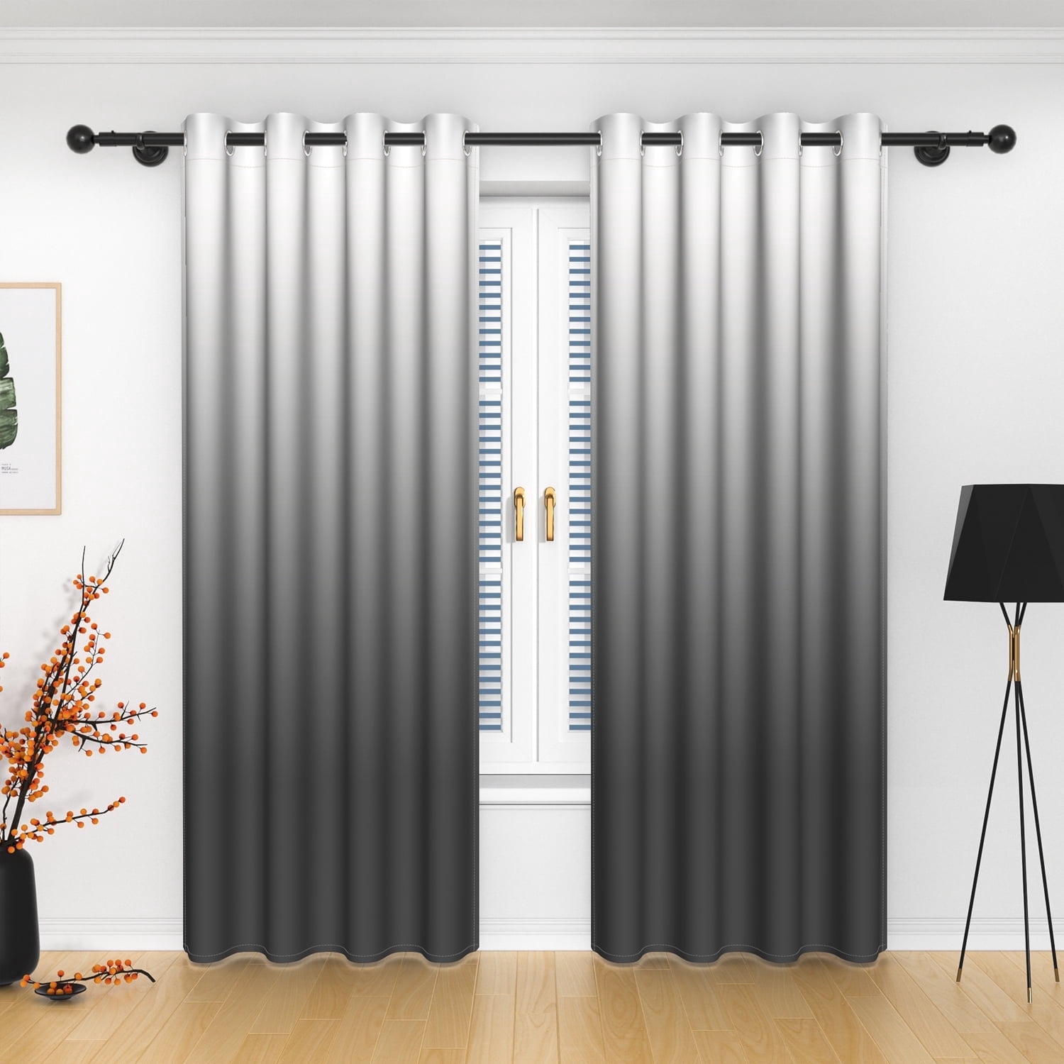 LFEEY Light Blocking Black Ombre Curtains, Room Darkening Window Drapes, Set of 2, 52x63 inches