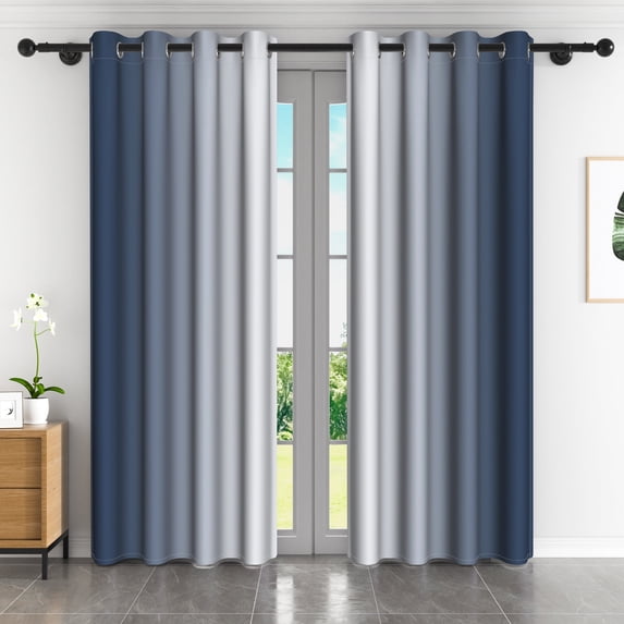 Lfeey Light Blocking Ombre Curtains, Room White Black Greyish Gradient Curtain, 52x63inch, 2 Panels