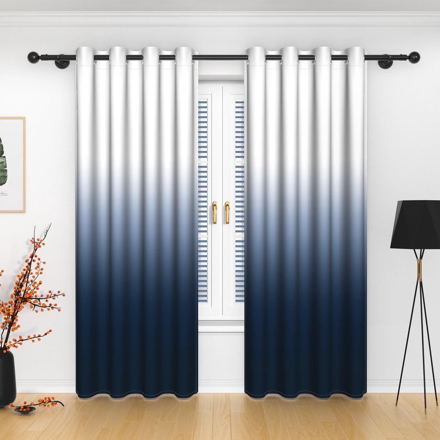 LFEEY Navy Blue Blackout Curtains for Bedroom, Ombre Curtains Room Darkening Window Drapes,52x84 inches, 2 Panels