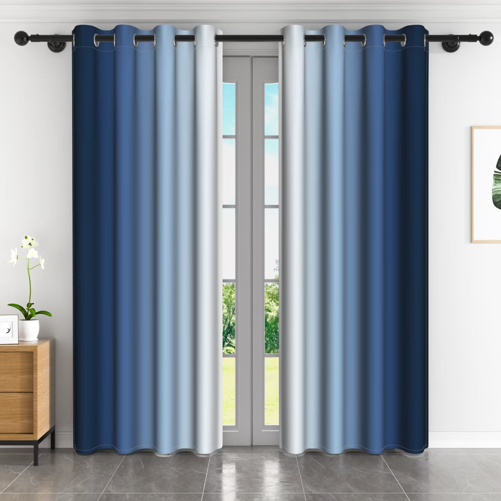 LFEEY Navy Blue and Greyish White Ombre Curtains, Room Light Blocking Curtains , 42x108inch, 2 Panel