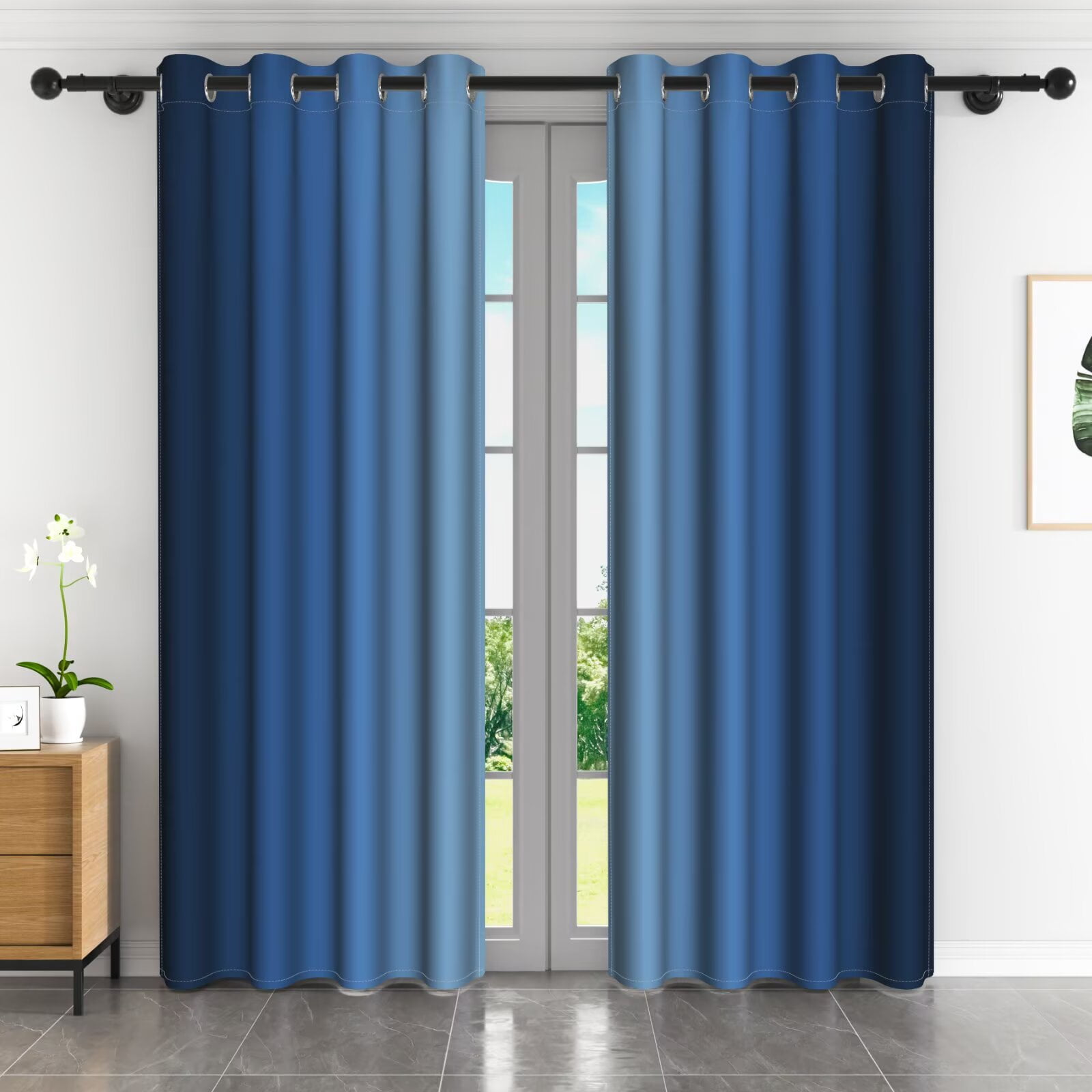 LFEEY Navy Blue and Greyish White Ombre Curtains, Room Light Blocking Curtains , 52x108inch, 2 Panel