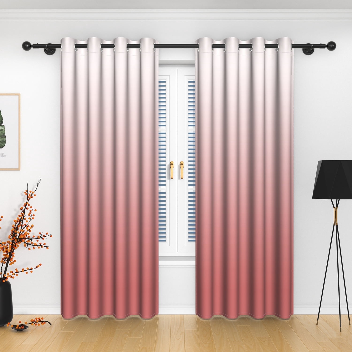 LFEEY Pink Blackout Curtains for Girls Room, Ombre Curtains Grommet Light Blocking for Bedroom, 52x96 inches, 2 Panels