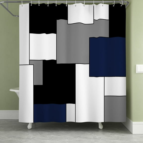 LFEEY Plaid Modern Abstract Shower Curtain, Waterproof Fabric for Bathroom Decor, Navy Blue, 72x72 inches