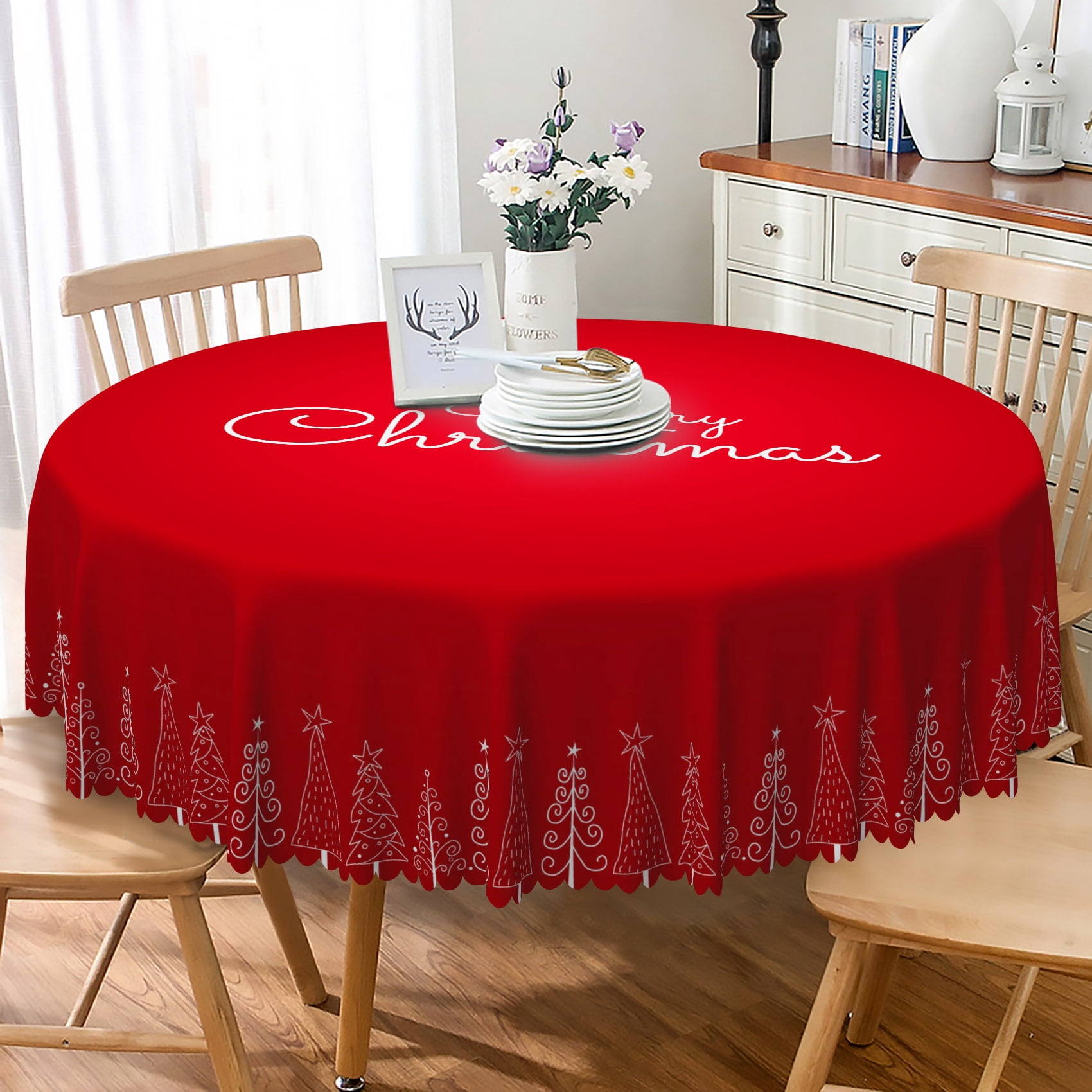 LFEEY Red Round Tablecloth, 70 in, Christmas Party Table Decoration ...