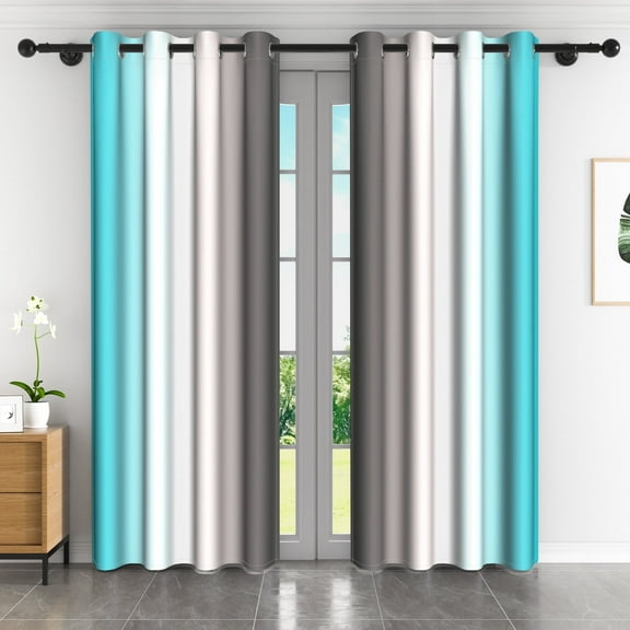 LFEEY Turquoise Teal Curtains, Blackout Light Room Darkening Curtains, Ombre Gray, 42" W x 84" L, 2 Panels