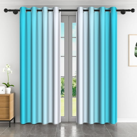 LFEEY Turquoise Teal Curtains, Blackout Light Room Darkening Curtains, Ombre Gray, 42" W x 84" L, 2 Panels