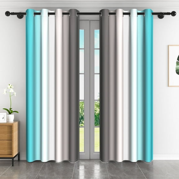 LFEEY Turquoise Teal Curtains, Blackout Light Room Darkening Curtains, Ombre Gray, 42" W x 63" L, 2 Panels