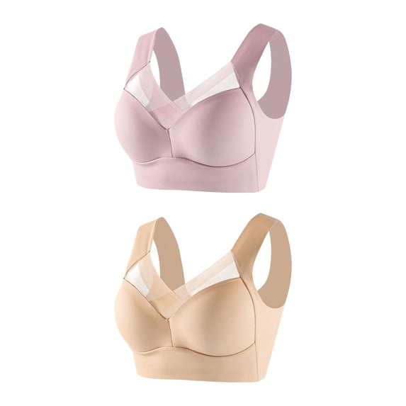 LFEOOST 2 Pack Bras for Women Seamless Wirefree Push Up Bra U-Shaped Back Thin Comfort Breathable Everyday Bras Plus Size Beige XXXXL