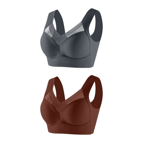LFEOOST 2 Pack Bras for Women Seamless Wirefree Push Up Bra U-Shaped Back Thin Comfort Breathable Everyday Bras Plus Size Brown XXXXL