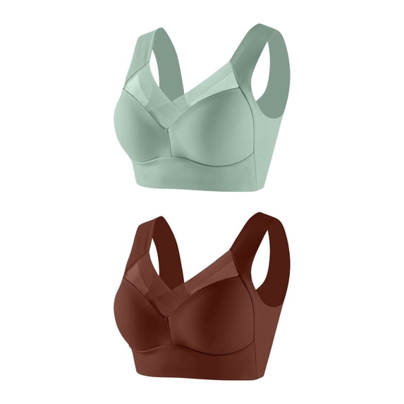 LFEOOST 2 Pack Bras for Women Seamless Wirefree Push Up Bra U-Shaped Back Thin Comfort Breathable Everyday Bras Plus Size Brown XXXXXL