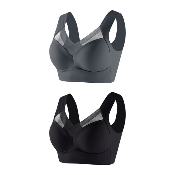 LFEOOST 2 Pack Bras for Women Seamless Wirefree Push Up Bra U-Shaped Back Thin Comfort Breathable Everyday Bras Plus Size Gary,Black L