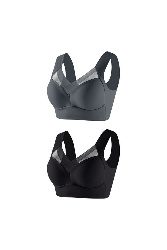 2 Pack Bras for Women Seamless Wirefree Push Up Bra U-Shaped Back Thin Comfort Breathable Everyday Bras Plus Size Gary,Black XL
