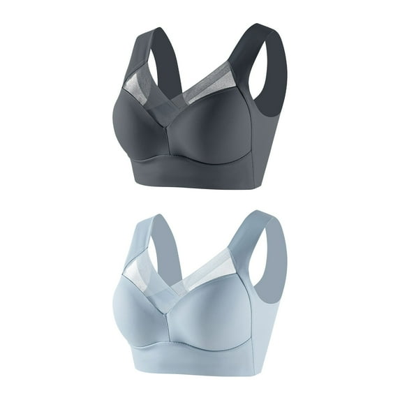 LFEOOST 2 Pack Bras for Women Seamless Wirefree Push Up Bra U-Shaped Back Thin Comfort Breathable Everyday Bras Plus Size Gary,Blue XXXL