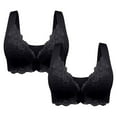 thumbnail image 1 of LFEOOST 2 Pack Women's Front Closure Bra Underwire Unlined T-Back Plus Size Wirefree Bras Lace Unpadded Full Coverage Racerback T-Shirt Bras Black XL, 1 of 6