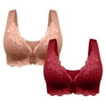 thumbnail image 1 of LFEOOST 2 Pack Women's Front Closure Bra Underwire Unlined T-Back Plus Size Wirefree Bras Lace Unpadded Full Coverage Racerback T-Shirt Bras Coffee XXXXL, 1 of 6
