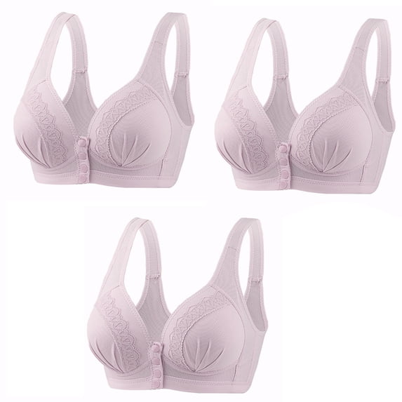 LFEOOST 2024 Front Button Breathable Skin-Friendly Cotton Bra 3 Pack Plus Size Front Buckle Lift Bra Womens U-Shaped Back Bras Purple XXL