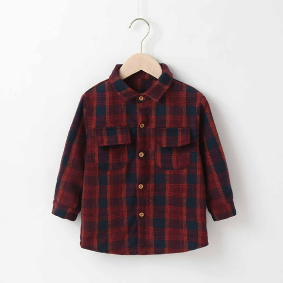 LFEOOST 2024 Toddler Kids Plaid Flannel Button Down Shirt Long Sleeve Lapel Jacket Baby Girls Boys Fall Outwear Coat Red 4-5 Years