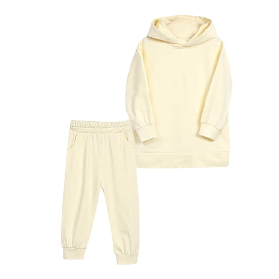 LFEOOST 2pcs Unisex Toddler Jogger Outfits Set Fleece Hooded + Sweatpants Boys Girls Athletic Sweatsuits Pullover Clothes Beige 5 Years