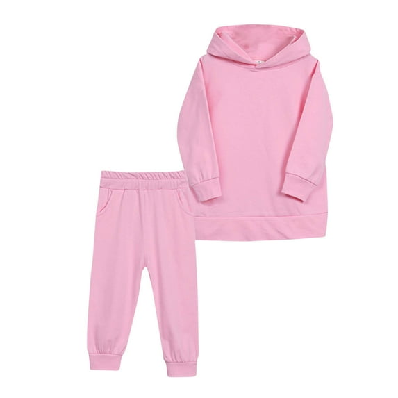 LFEOOST 2pcs Unisex Toddler Jogger Outfits Set Fleece Hooded + Sweatpants Boys Girls Athletic Sweatsuits Pullover Clothes Pink 3 Years