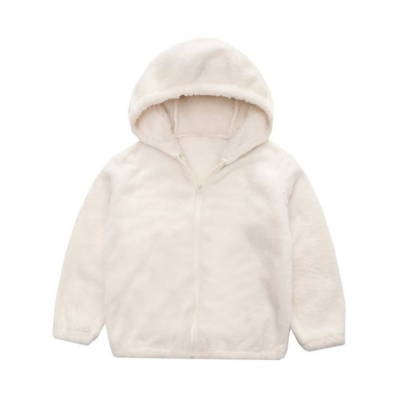 LFEOOST 3-12 Years Old Kids Long Sleeve Solid Thick Warm Fuzzy Blouse Baby Girls Fall Winter Clothes Hoodie Tops Shirts White 5-6 Years