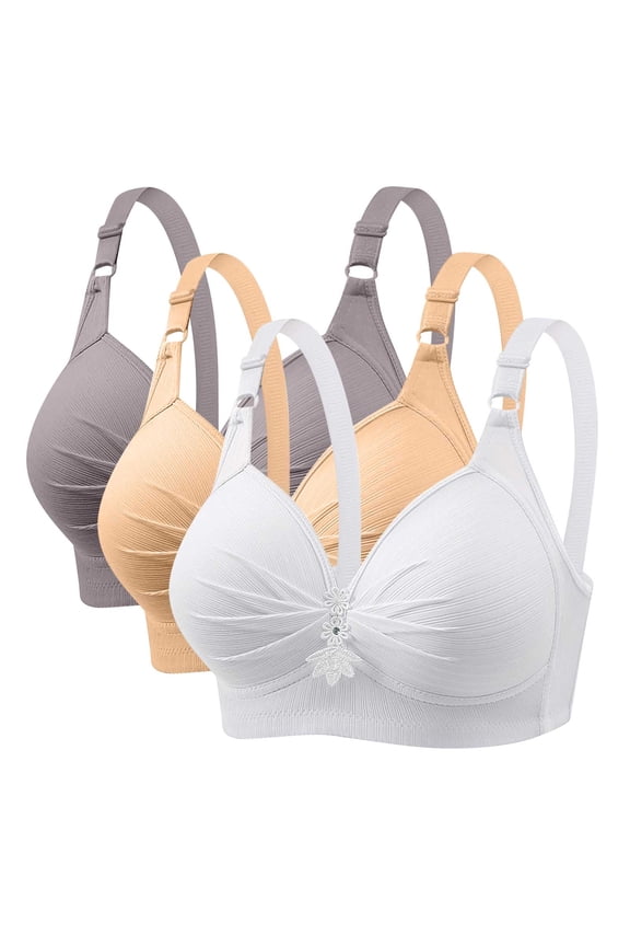 3 Pack Bras for Women No Underwire Push Up Bralette 2024 Everyday Wear Plus Size Comfort Wire Free Full Support Bra Multicolor M