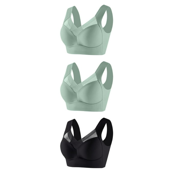 LFEOOST 3 Pack Bras for Women Wmbra Posture Correcting Bra, Wmbra Bra, Summer Wireless Push-Up Comfort Crossover Bra Black XXXL