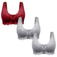thumbnail image 1 of LFEOOST 3 Pack Plus Size Bras for Women Front Closure Wireless Full Coverage Bralettes Breathable Lace Seamless T Shirt Bra Wine M, 1 of 6