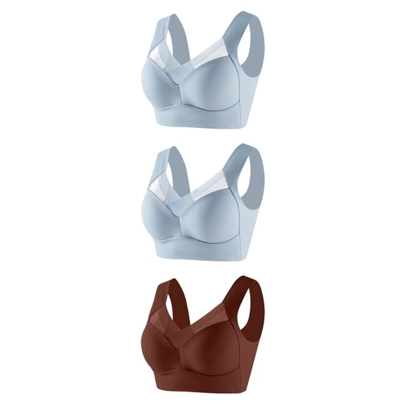 LFEOOST 3 Pack Push Up Sports Bras for Women Hatmeo Bra, Hatmeo Posture Correcting Bra, Wireless Breathable Soft-Feeling High Elasticity Push-Up Bra Brown L