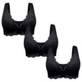 thumbnail image 1 of LFEOOST 3 Pack Womens Casual Comfort Convertible Bralette Lace Front Closure Seamless Beauty Back Push Up Sports Comfy Bra Black XXXL, 1 of 6