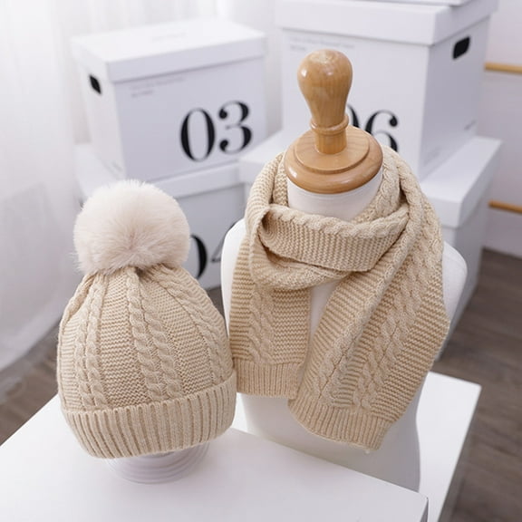LFEOOST Baby Beanie Hat Newborn Baby Boys Girls Warm Knit Crochet Pompon Hat Cap Scarf Fashion Hats for Kids Clearance