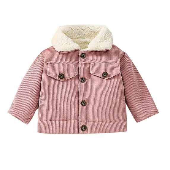 LFEOOST Baby Boys Girls Corduroy Jacket Kids Toddler Lined Top Lapel Button Down Thicked Warm Coat Winter Outerwear Pink 18-24 Months