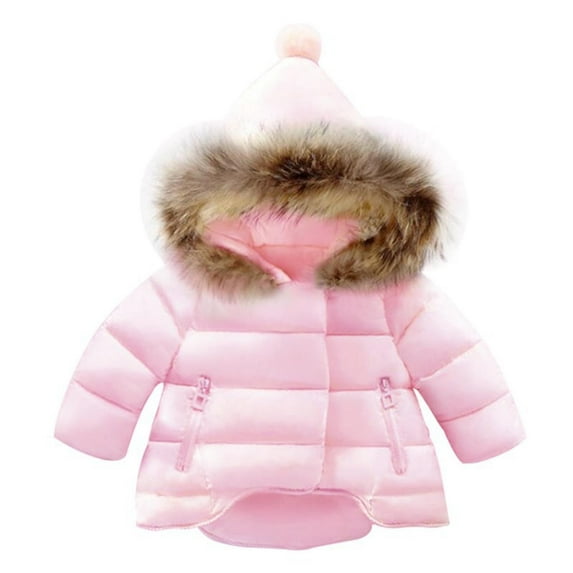 LFEOOST Baby Boys Girls Down Jacket Toddler Winter Warm Puffer Down Coat Cotton Hooded Fur Snowsuit Pink 2-3 Years