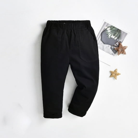LFEOOST Baby Boys' and Toddler Stretch Skinny Chino Pants Kids Fall Winter Warm Pants Boys Girls Casual School Uniform Suit Pants Trousers Black 2 Years