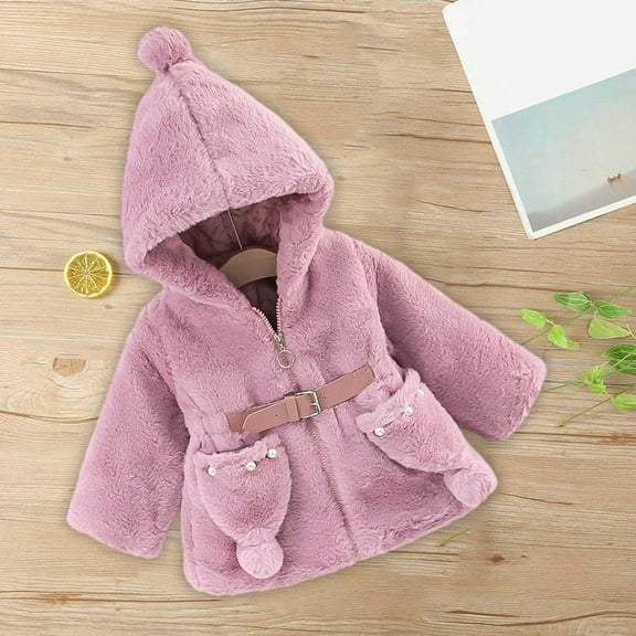 LFEOOST Baby Fleece Jacket Hoodie Toddler Girl Outerwear Outfit Long Sleeve Faux Fur Cardigan Coat Purple 80