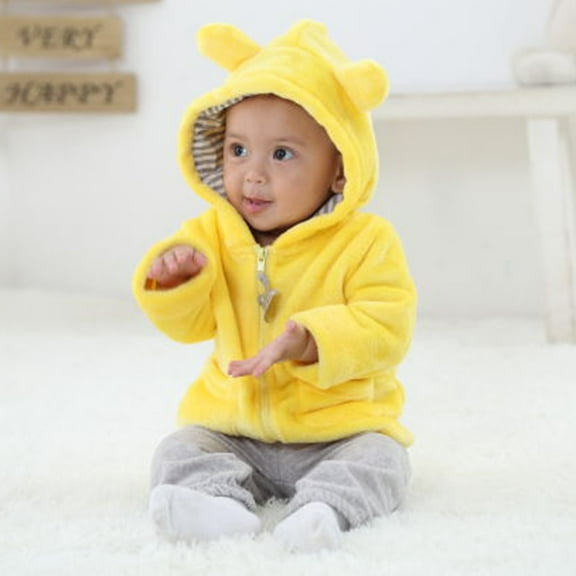 LFEOOST Baby Girl Clothes Winter Warm Coats for Toddler Boys Fleece Jacket Casual Fuzzy Kids Pea Coat Trench Outwear Yellow 6M