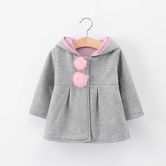 LFEOOST Baby Girl's Toddler Kids Fall Winter Coat Jacket Outwear Ear Hoodie Sweatshirt Gray 18-24Months
