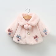 LFEOOST Baby Girls Faux Fur Coats Winter Cloak Jacket Thick Warm Capes Infant Kids Dress Coat with Bow Pompom Balls 6 Months-2 Years Pink 18-24 Months