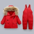thumbnail image 1 of LFEOOST Baby Girls Two Piece Winter Warm Hooded Snowsuit Puffer Down Jacket with Snow Ski Bib Pants Outfits Red 2-3 Years, 1 of 3