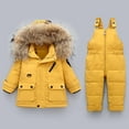 thumbnail image 1 of LFEOOST Baby Girls Two Piece Winter Warm Hooded Snowsuit Puffer Down Jacket with Snow Ski Bib Pants Outfits Yellow 2-3 Years, 1 of 3
