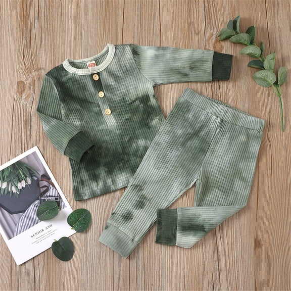LFEOOST Baby Girls Winter Clothes Set Long Sleeve Tie Dye Pullover Sweatshirt Pants Outfit Sets for Newborn Infant Toddler Green 110
