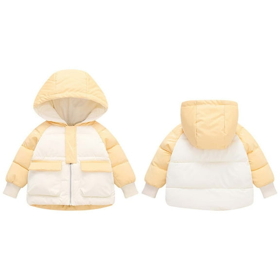 LFEOOST Baby Kids Winter Coat Puffer Down Jacket Windproof Light Winter Jacket Hooded Outwear 1-7 Years Yellow 1-2 Years