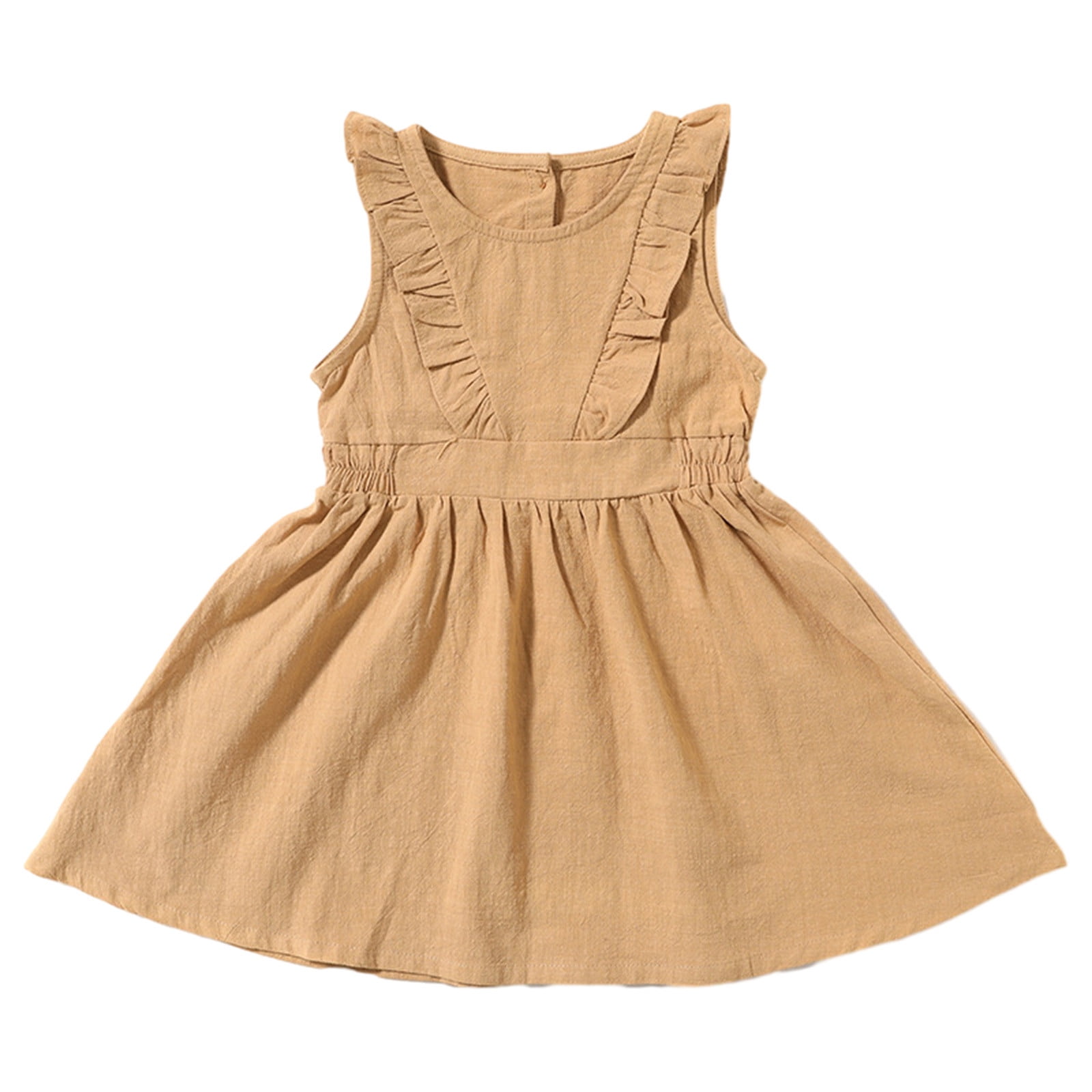 LFEOOST Baby Little Girls Cotton Linen Summer Dress Princess Ruffle ...